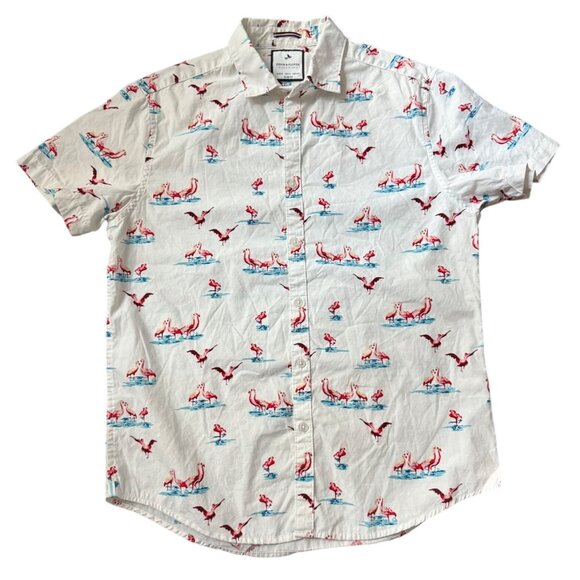 Denim & Flower Ricky Singh Slim Fit Mens Button Down Pink Flamingo Shirt Size Me - Picture 5 of 14
